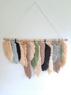 18 Macrame Feathers w/ wooden Dowel(70cm) Beige, Cream, Blue, Black & Tan