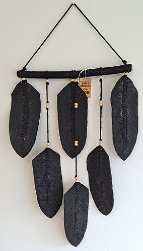 5 Black Macrame Feathers w/Wooden Dowel(35cm) 2 levels