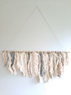 40 Macrame Feathers w/ Wooden Dowel (99cm)- Creams & Blues