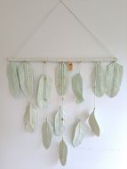 13 Macrame Feathers w/ Wooden Dowel (71cm) - Light Green