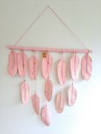 13 Macrame Feathers w/ Wooden Dowel (71cm) - Pink - 3 levels