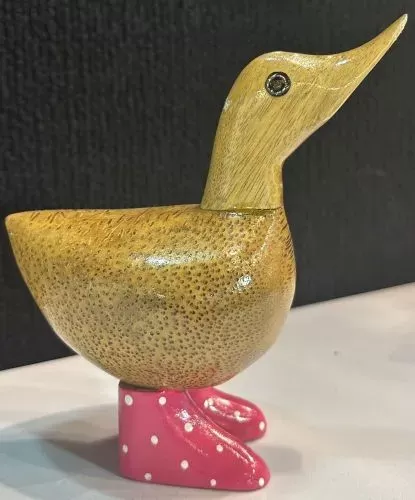 Wooden Duck with Pink Boots Small