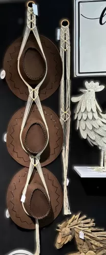 Cream Macrame Hat Hangar - Triple