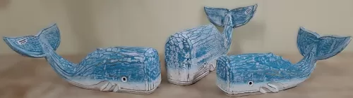 Wooden Light Blue Whale (Set of 3)