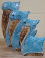 Wooden Blue Pelicans (Set of 3)