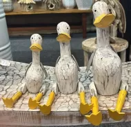 Wooden Ducks - Set of 3 - White with Yellow beaks/feet bendy knees
