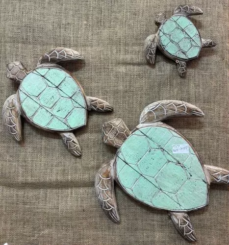 Wooden Turtles - Set of 3 - Turquoise backs