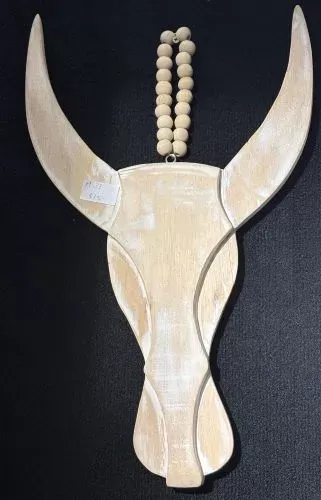 Wooden White Bull Head on Beads