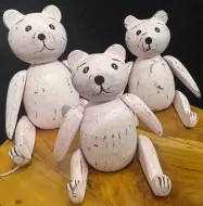 Wooden Pink Bears - Set of 3 