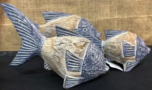 Wooden Fish - Set of 3 - Blue Face/Tail