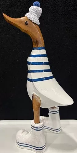 Wooden Duck - White Pom Pom