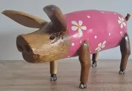 Wooden Pig with Pink Outfit 26cm x 13cm