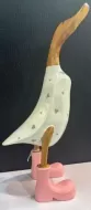 Wooden Duck - Lime Green Body & Pink Boots with Hearts Large