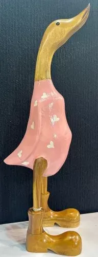 Wooden Duck - Pink Body with White Hearts Large