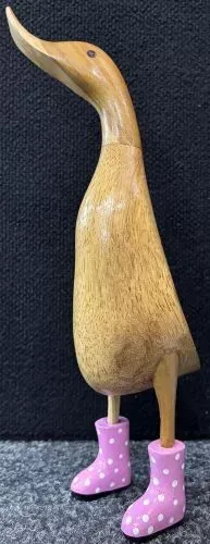 Wooden Duck - Natural with Pink spotty boots