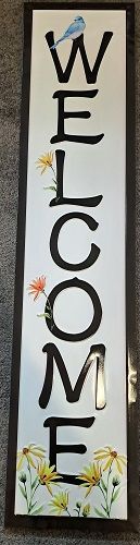 Enamel Wall Sign - Welcome  (with Bluebird) 122cm x 28cm