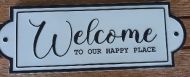 Enamel Wall Sign - Welcome to Our Happy Home 40cm x 14cm