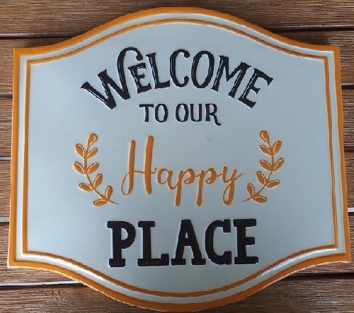 Enamel Wall Sign - Welcome to our Happy Place 35cm x 32cm