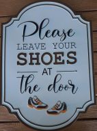 Enamel Wall Sign - Please Leave shoes at the door 28cm x 40cm