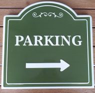 Enamel Wall Sign - Parking with Arrow 29.5cm x 30cm