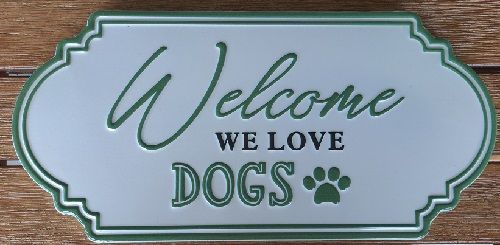 Enamel Wall Sign - Welcome we love Dogs (Paw Print) 35cm x 16.5cm