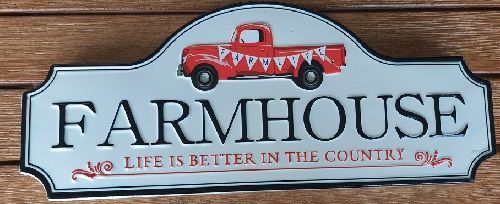 Enamel Wall Sign - Farmhouse (Red Ute) 40cm x 16.5cm