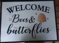 Enamel Wall Sign - Welcome Bees & Butterflies 60cm x 45cm