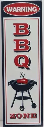 Enamel Wall Sign -Warning BBQ Zone 19cm x 58cm