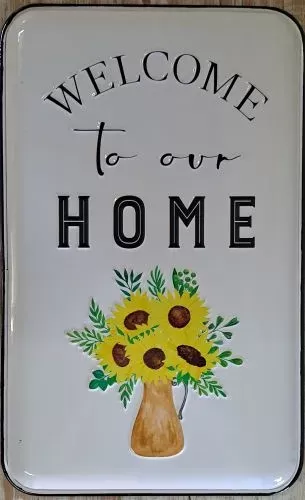 Enamel Wall Sign - Welcome to our Home (Vase) 25cm x 40cm