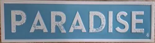 Enamel Wall Sign - Paradise (Blue) 45cm x 12cm
