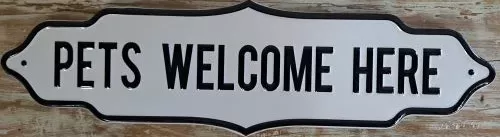 Enamel Wall Sign - Pets Welcome Here 50 x 14