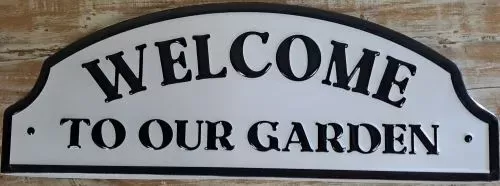 Enamel Wall Sign - Welcom to our Garden (Black & White) 50 x 18