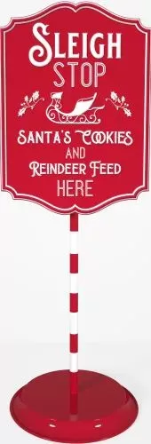 Enamel Sign - Sleigh & Reindeer Feeding 29 x 81