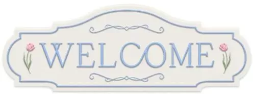 Enamel Wall Sign - Welcome (With Roses) 58 x 20