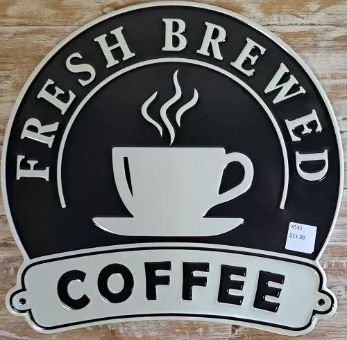 Enamel Wall Sign - Fresh Brewed Coffee (Round) 30 x 29