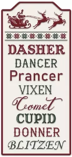 Enamel Wall Sign - Dasher, Dancer.... 28cm x 61cm