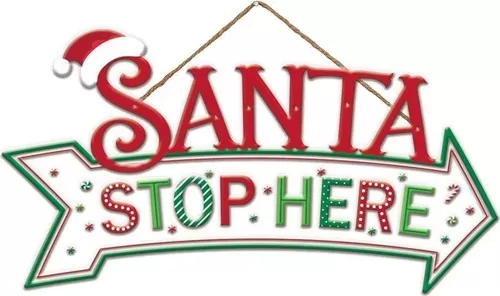 Enamel Wall Sign - Santa stop here 40cm x 21cm