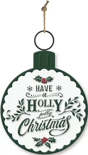 Enamel Wall Sign - Holly Christmas Bauble