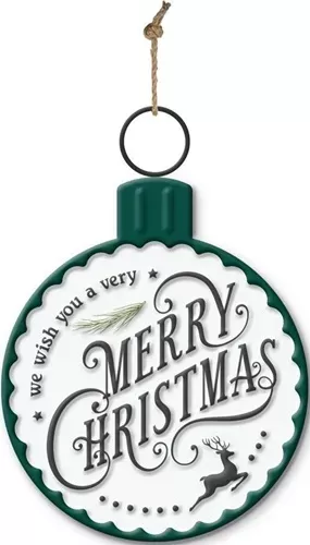 Enamel Wall Sign -Merry Christmas Bauble (Green) 13cm x 19cm