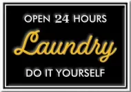 Enamel Wall Sign - Open 24 Hours Laundry 22cm x 15cm