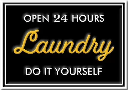 Enamel Wall Sign - Open 24 Hours Laundry 22cm x 15cm