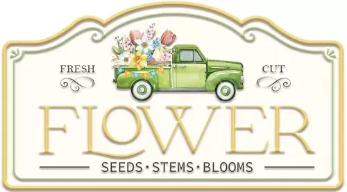 Enamel Wall Sign - Flower Seeds, Stems & Blooms 25cm x 46cm