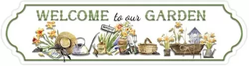 Enamel Wall Sign - Welcome to our Garden 51cm x 13cm