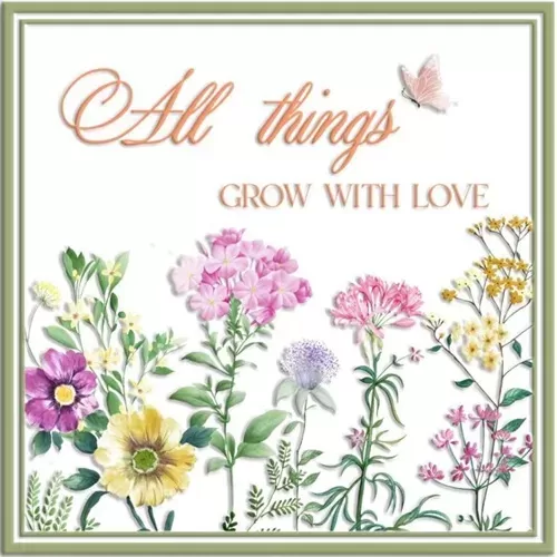 Enamel Wall Sign - All things grow with love 36cm x 36cm