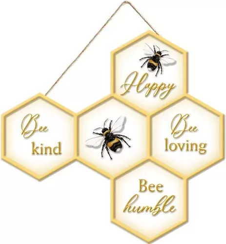 Enamel Wall Sign - Bee kind, Happy, Loving and humble 30cm x 30cm