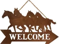 Enamel Wall Sign - Welcome with Horses 46cm x 28cm
