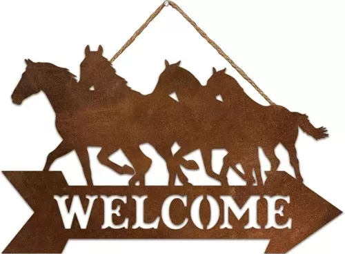 Enamel Wall Sign - Welcome with Horses 46cm x 28cm