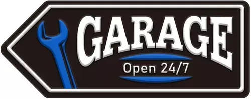 Enamel Wall Sign - Garage open 24/7 46cm x 18cm
