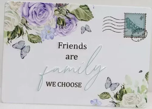 Enamel Wall Sign - Friends are family postcode with stand 23cm x 16cm