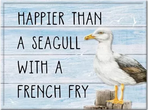 Enamel Wall Sign - Happier than a seagull 41cm x 30.5cm